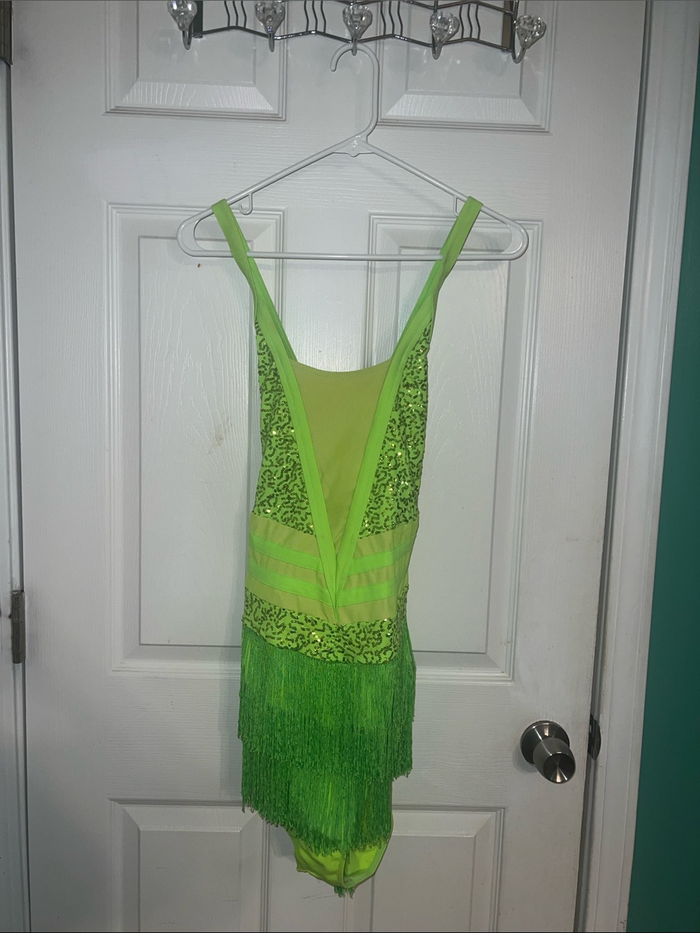 Neon Green Sequin Fringe Dance Leotard